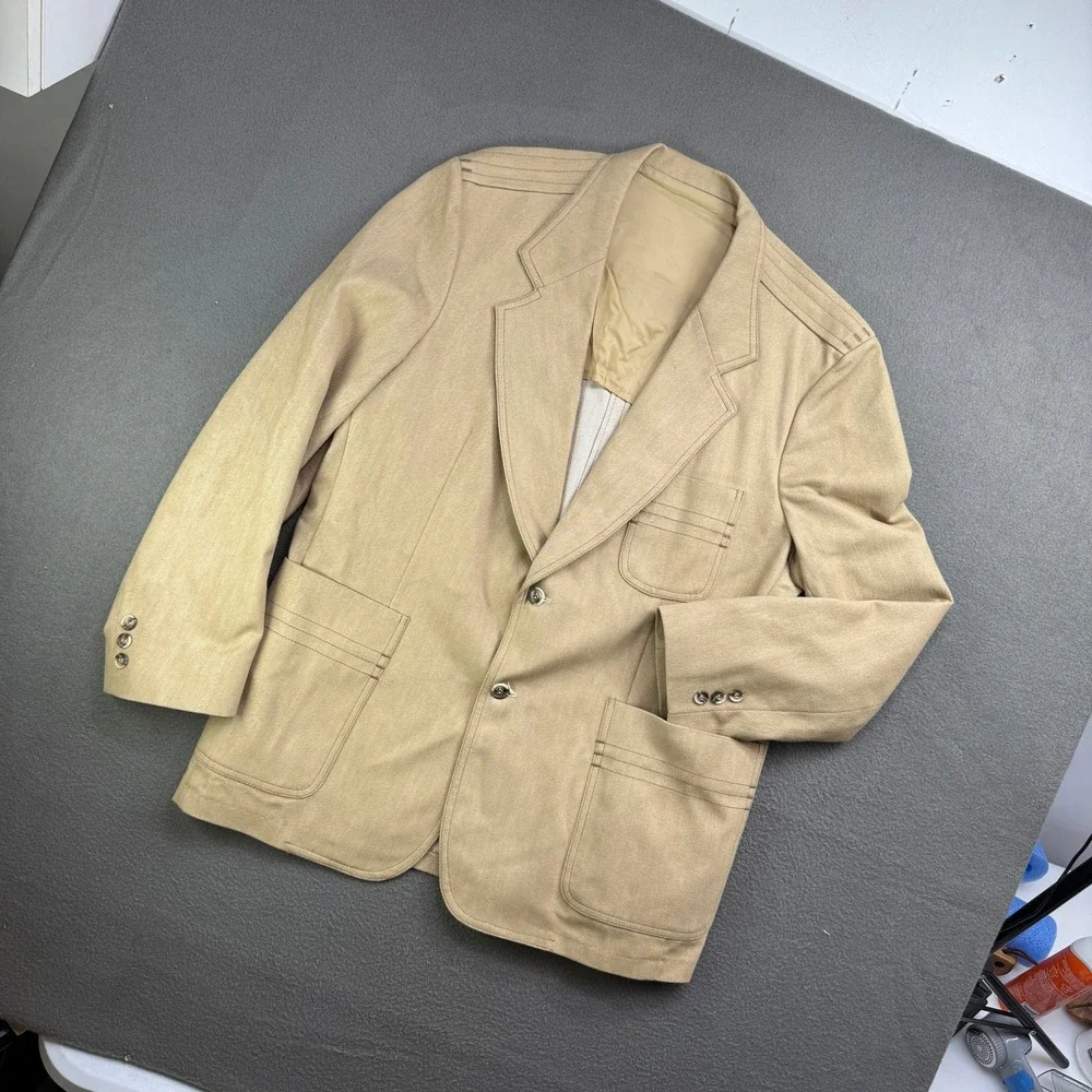 Vintage Lee Separate Lees Blazer Mens 46R Cream Blend‎ Safari Sport Coat